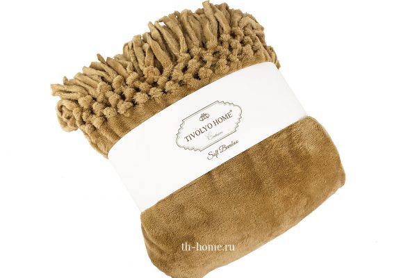 Плед из велсофта с бахромой горчичный Nappa Soft Tivolio